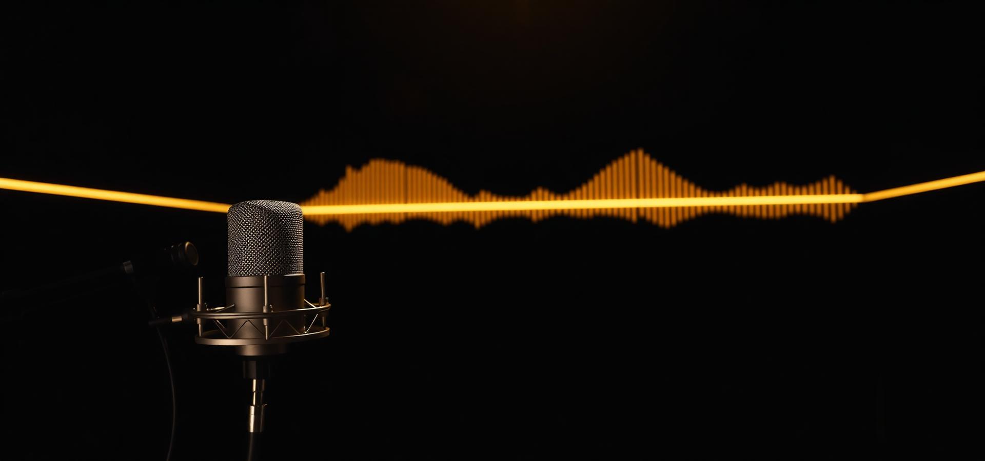 Estúdio de produção musical com ondas sonoras douradas
